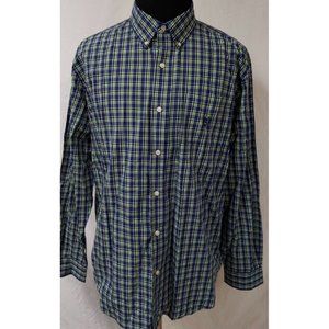 Chaps Easy Care XXL Blue Green Plaid Long Sleeve Button Embroidered Logo Shirt